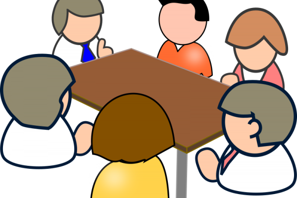 3D people sitting around a conference table